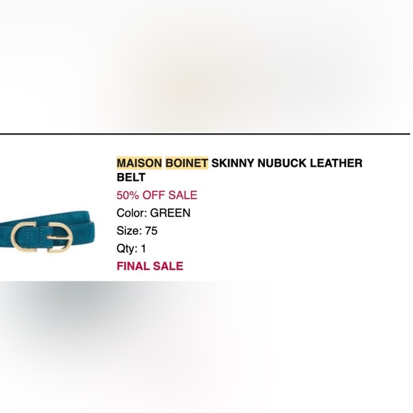 Maison Boinet Skinny Nubuck Leather Belt in Deep Turquoise w Gold Buckle 75 - Picture 2 of 16